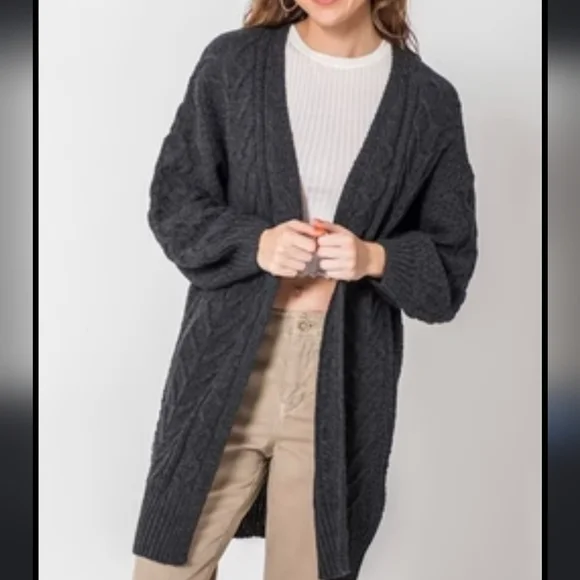 SOLD Mixed Knit Wool Open Front Longline Cardigan - Picture 8 of 8